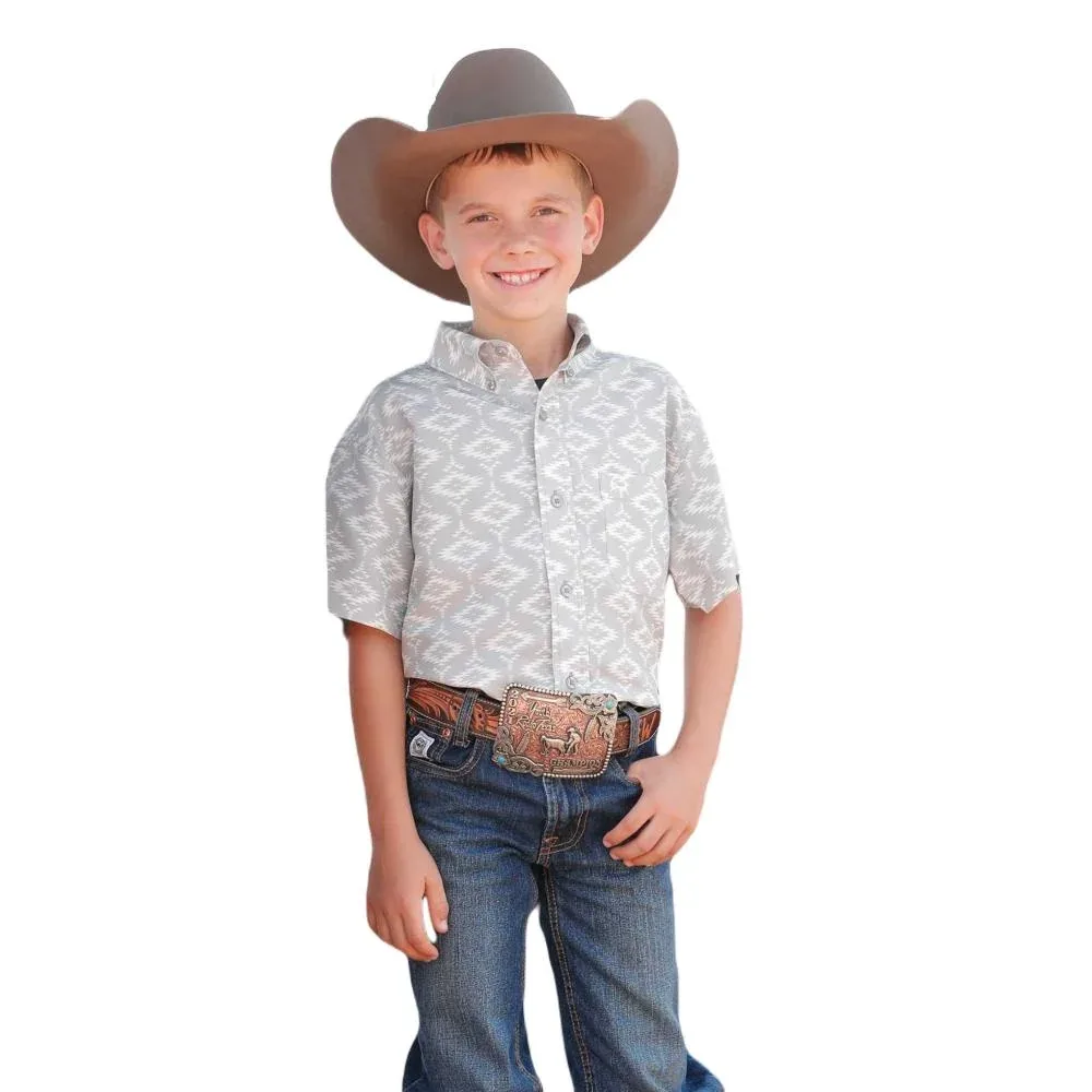Cinch Boy's Grey ArenaFlex Short Sleeve Button Down