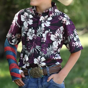 Cinch Boy's Purple Floral ArenaFlex Long Sleeve Button Shirt