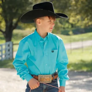 Cinch Boys Turquoise Long Sleeve Button Down Shirt