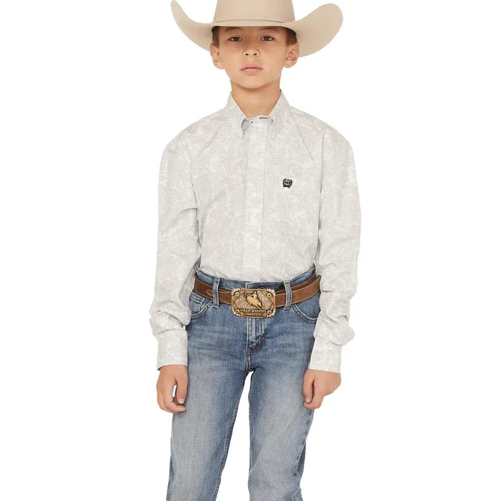 Cinch Boy's White Paisley Print Shirt