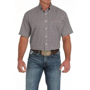 Cinch Mens Arena Flex Red Print Short Sleeve Button Down Shirt