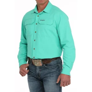 Cinch Mens Arena Flex Turquoise Long Sleeve Button Down Shirt