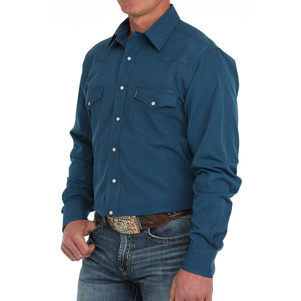 Cinch Mens ArenaFlex Blue Modern Fit Long Sleeve Snap Shirt