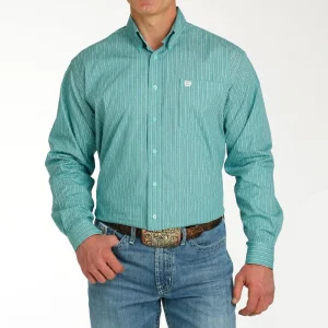 Cinch Men's Blue Printed Long Sleeve Button Down