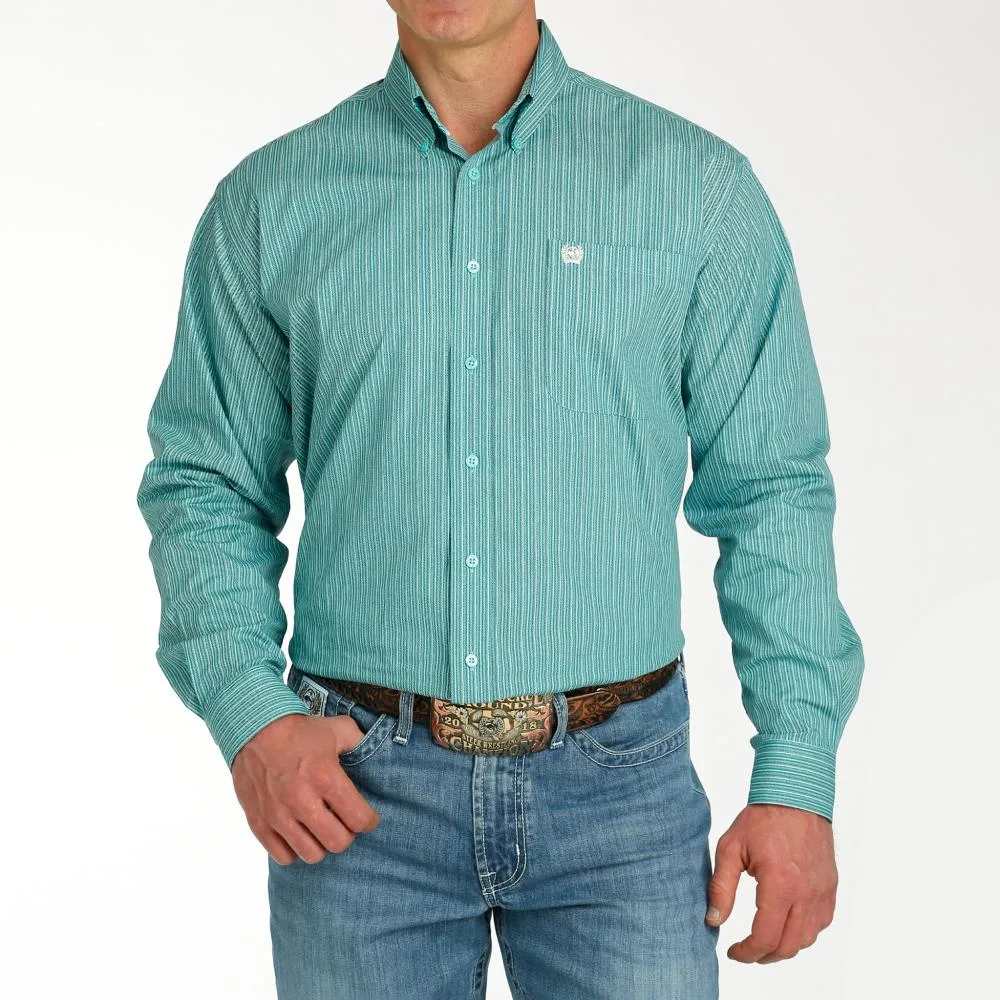 Cinch Men's Blue Printed Long Sleeve Button Down