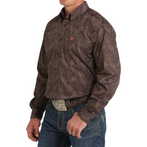 Cinch Mens Brown Paisley Print Long Sleeve Button Down Shirt