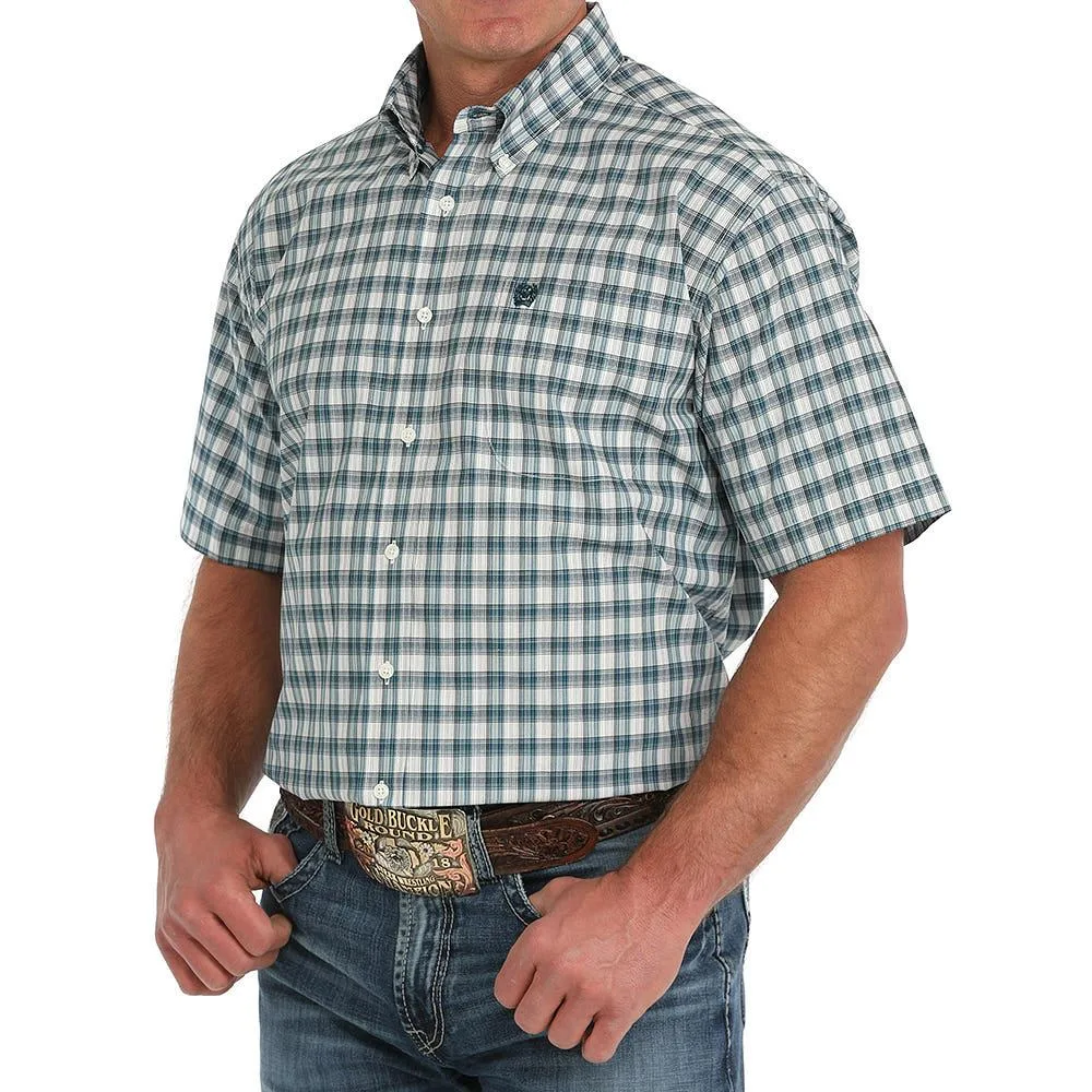 Cinch Mens Cream Plaid Short Sleeve Button Down Shirt