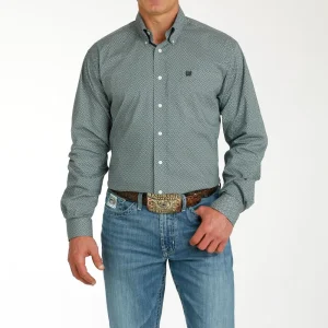 Cinch Men's Green Printed Long Sleeve Button Down