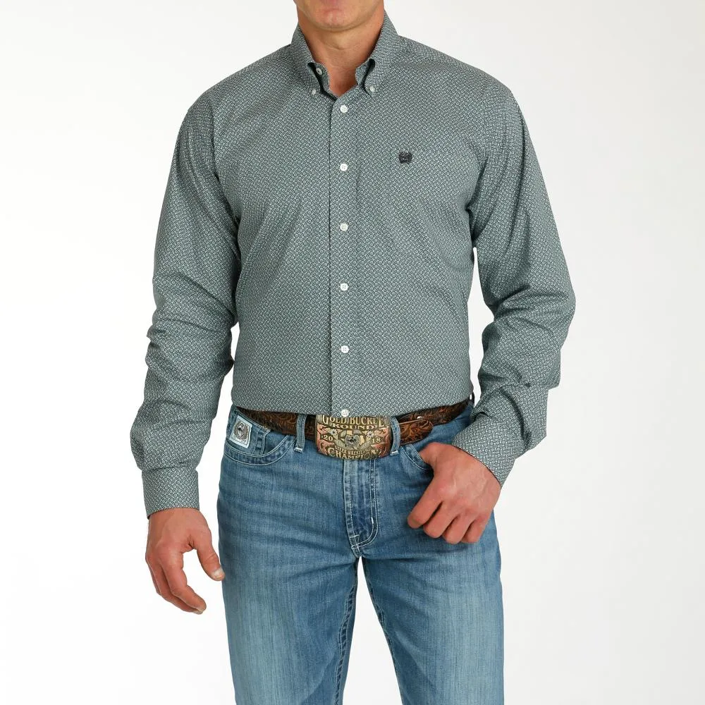 Cinch Men's Green Printed Long Sleeve Button Down