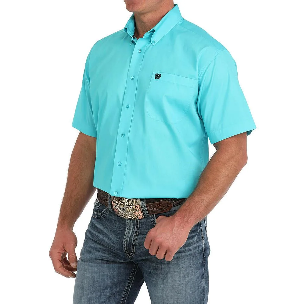 Cinch Mens Turquoise Print Short Sleeve Button Down Shirt