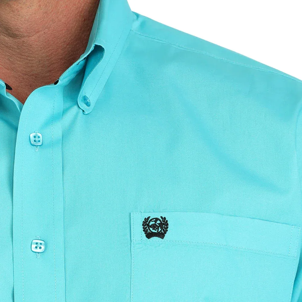 Cinch Mens Turquoise Print Short Sleeve Button Down Shirt - Image 2