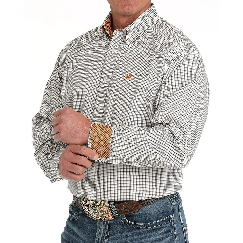 Cinch Mens White Plaid Classic Fit Long Sleeve Button Down Shirt