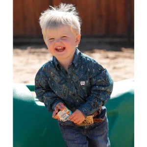 Cinch Toddler Blue Paisley Long Sleeve Button Shirt