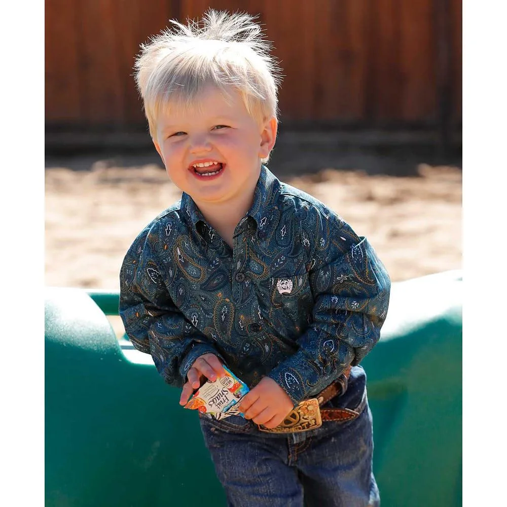 Cinch Toddler Blue Paisley Long Sleeve Button Shirt