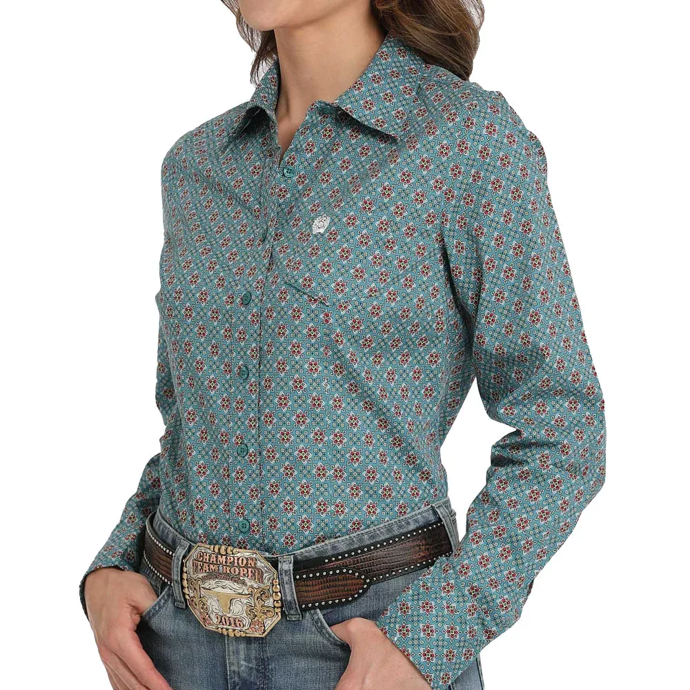 Cinch Women's Blue Printed Button Down - Image 2