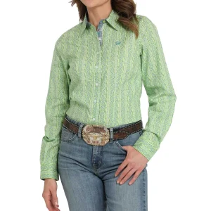 Cinch Women's Lime Printed Button Down