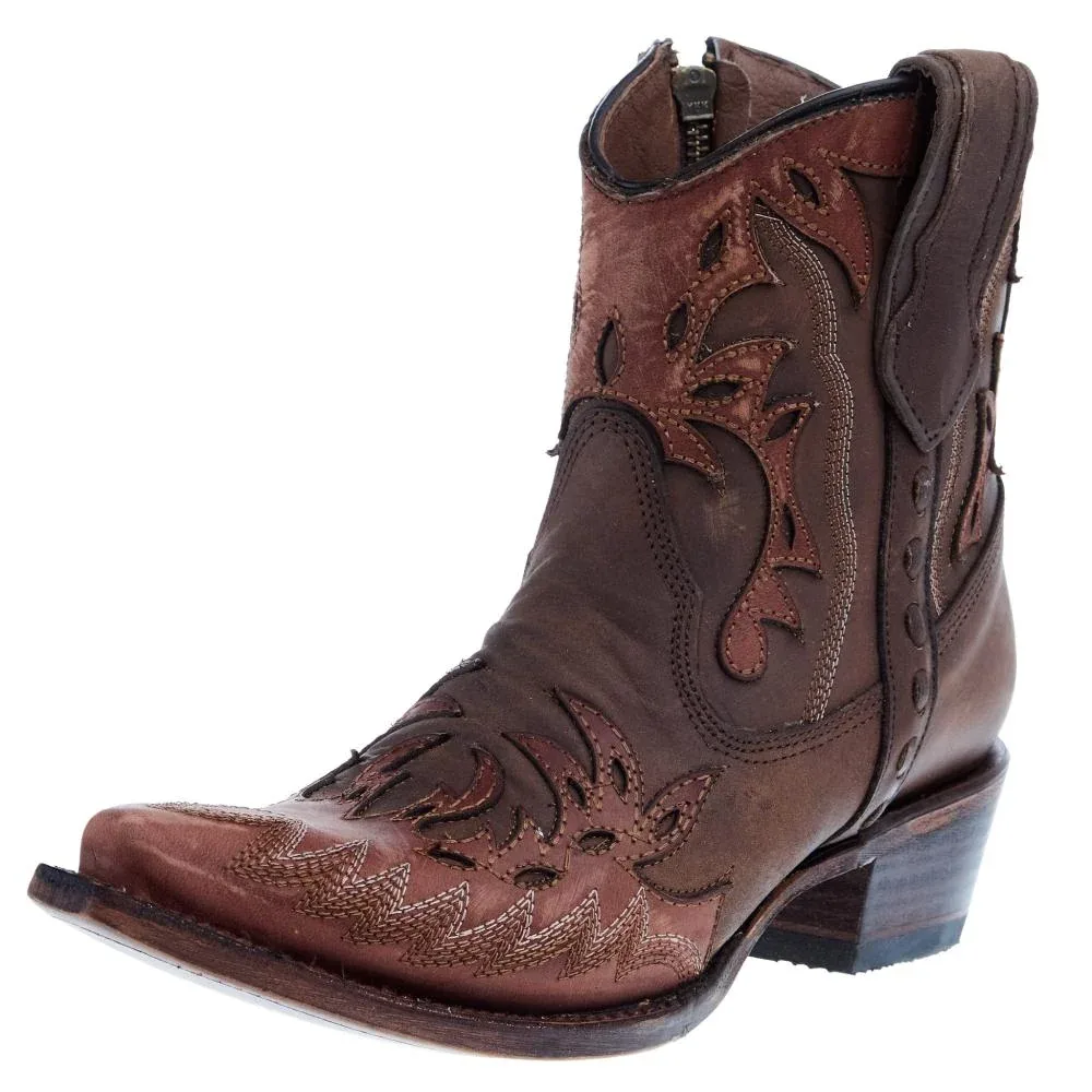 Circle G Boots Womens Cognac and Tobacco Embroidered Zipper Boot