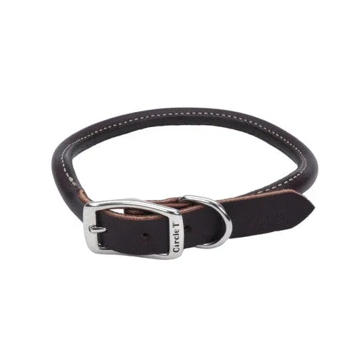 Circle T Latigo Leather Round Dog Collar Brown 3/4 in x 18 in - Image 2