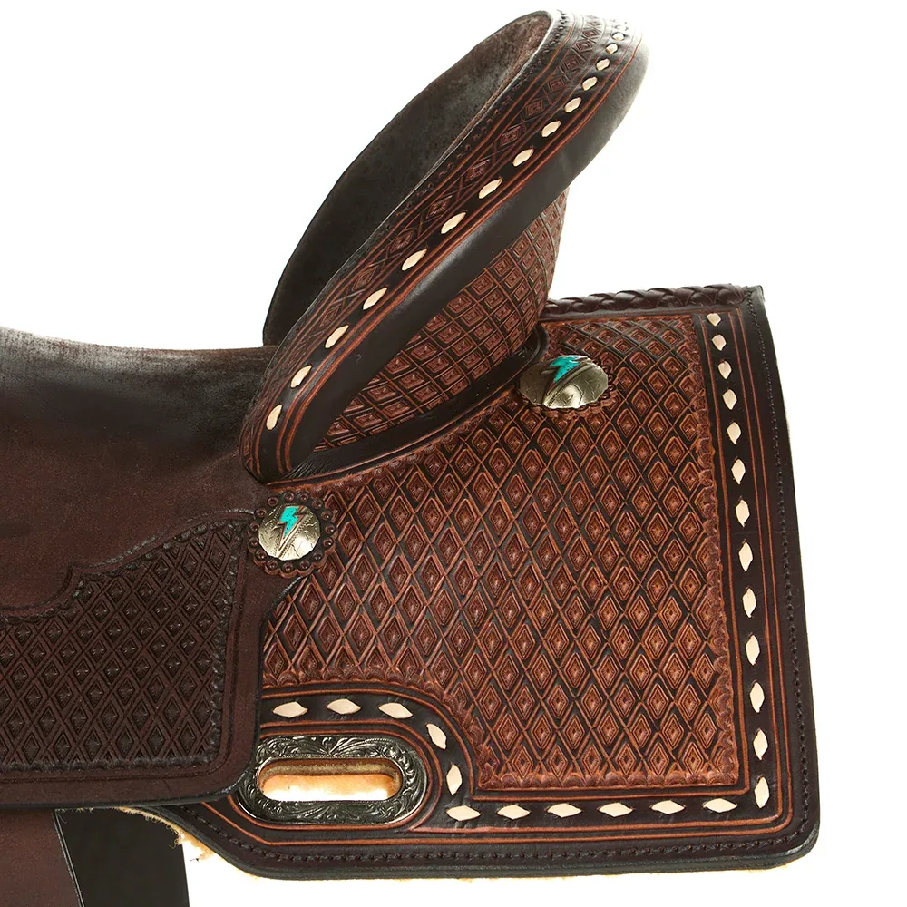Circle Y Saddlery Montana 14in. White Buckstitch Wide Tree Barrel Saddle - Image 2