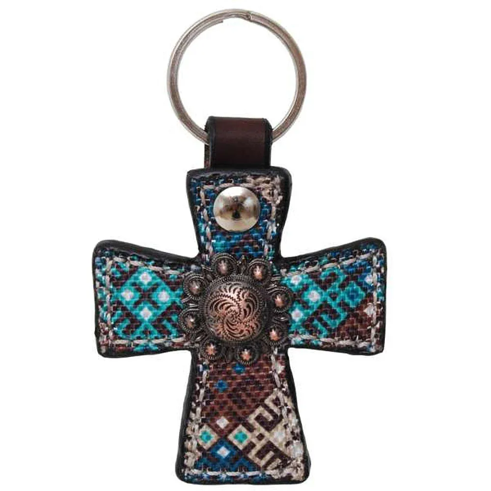 Circle Y Saddlery Turquoise Aztec Cross Keychain