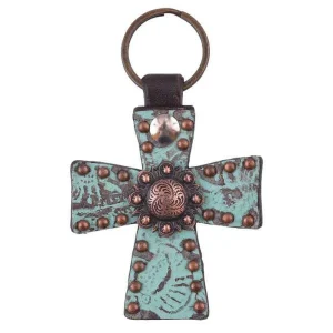 Circle Y Saddlery Turquoise Cross Keychain