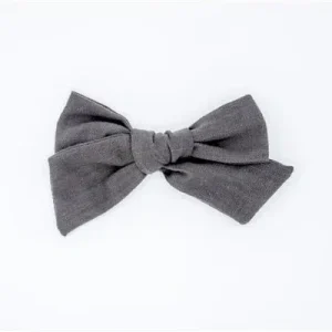 Classic Linen Hair Bow - Graphite