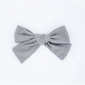 Classic Linen Hair Bow - Pewter