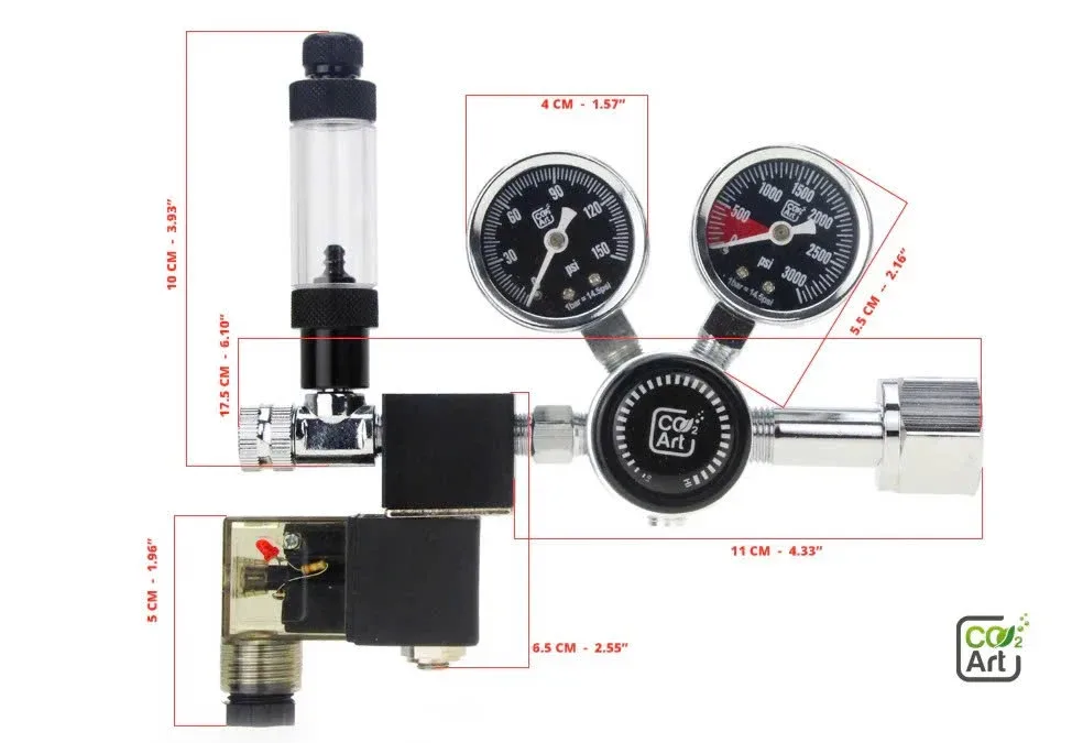 Co2Art Aquarium CO2 Dual Stage Regulator with Integrated Solenoid - Image 2