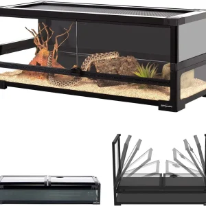 Collapsible Reptile Tank 20 Gallon 30"x12"x12" Tempered Glass Reptile Terrarium with Black PVC Back