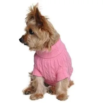 Combed Cotton Cable Knit Dog Sweater - Candy Pink - Image 2