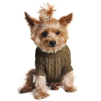 Combed Cotton Cable Knit Dog Sweater - Herb Green - Image 2