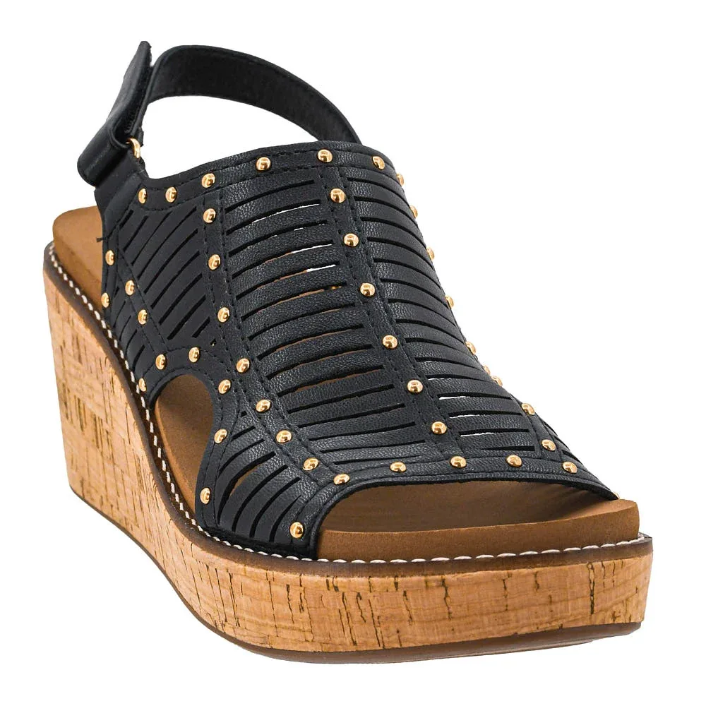 Corkys Footwear Women's Black Studded Can We Go Wedge Sandal