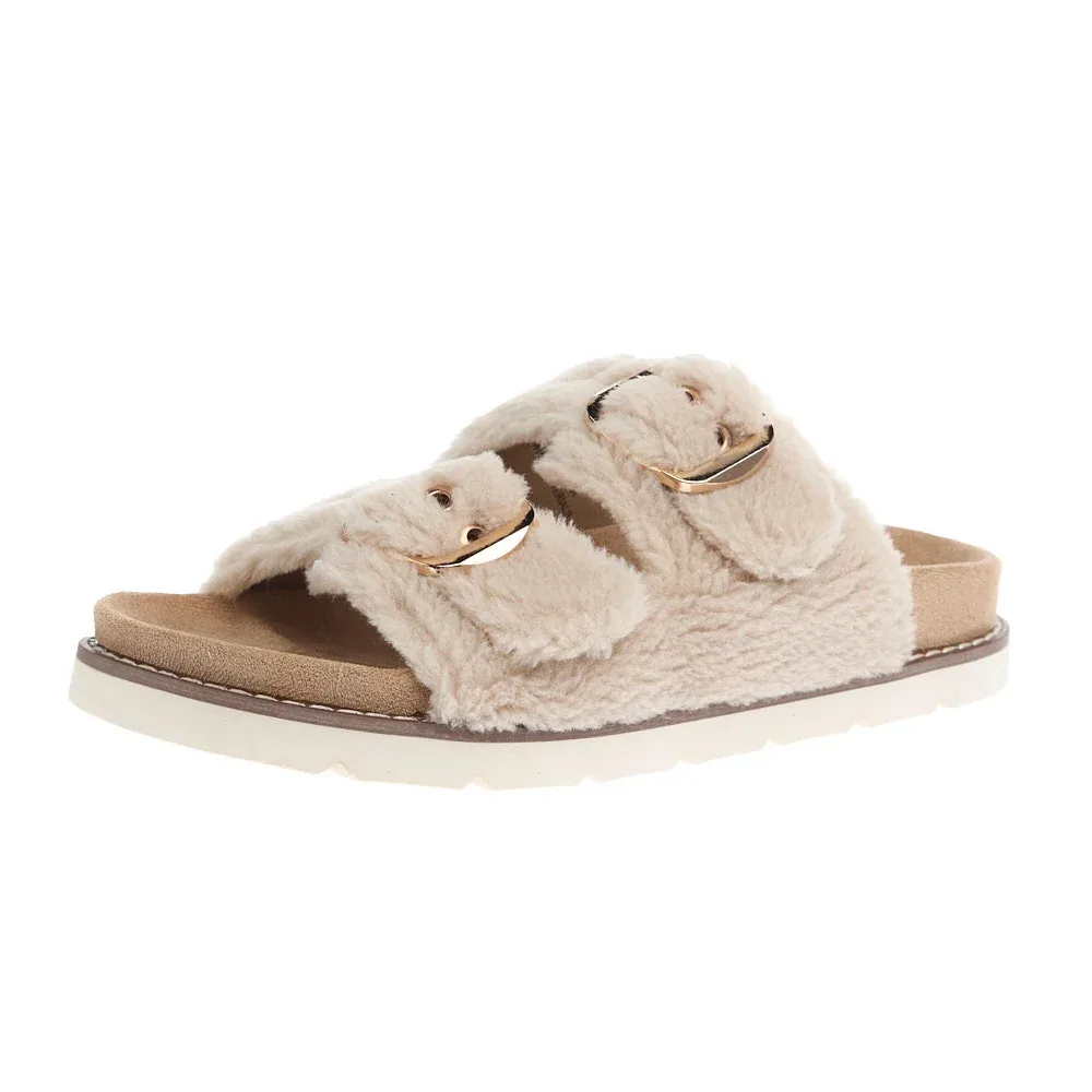 Corkys Footwear Women's Feelin Saucy Natural Fuzzy Sandal