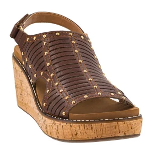 Corkys Footwear Women's Mahogany Studded Can We Go Wedge Sandal