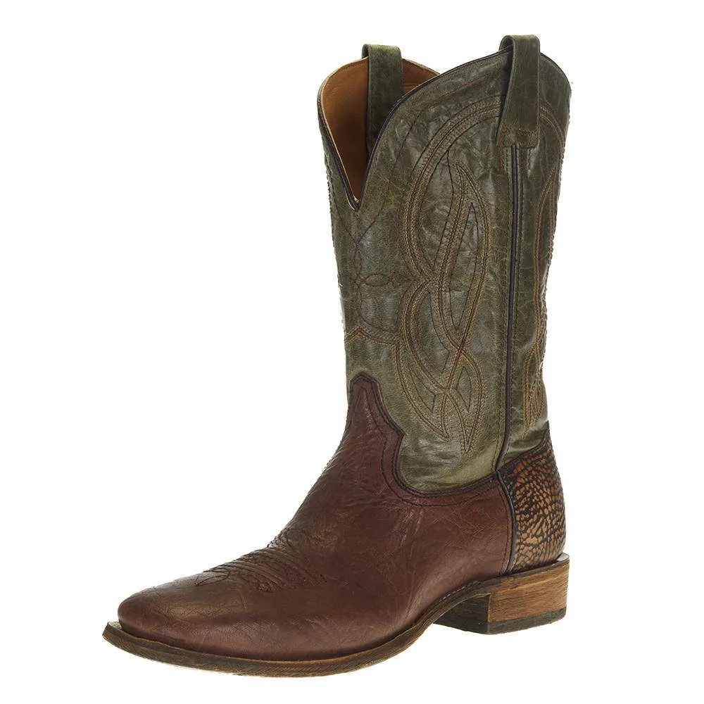 Corral Mens Brown Bull Shoulder Green Top Sq Toe Boot