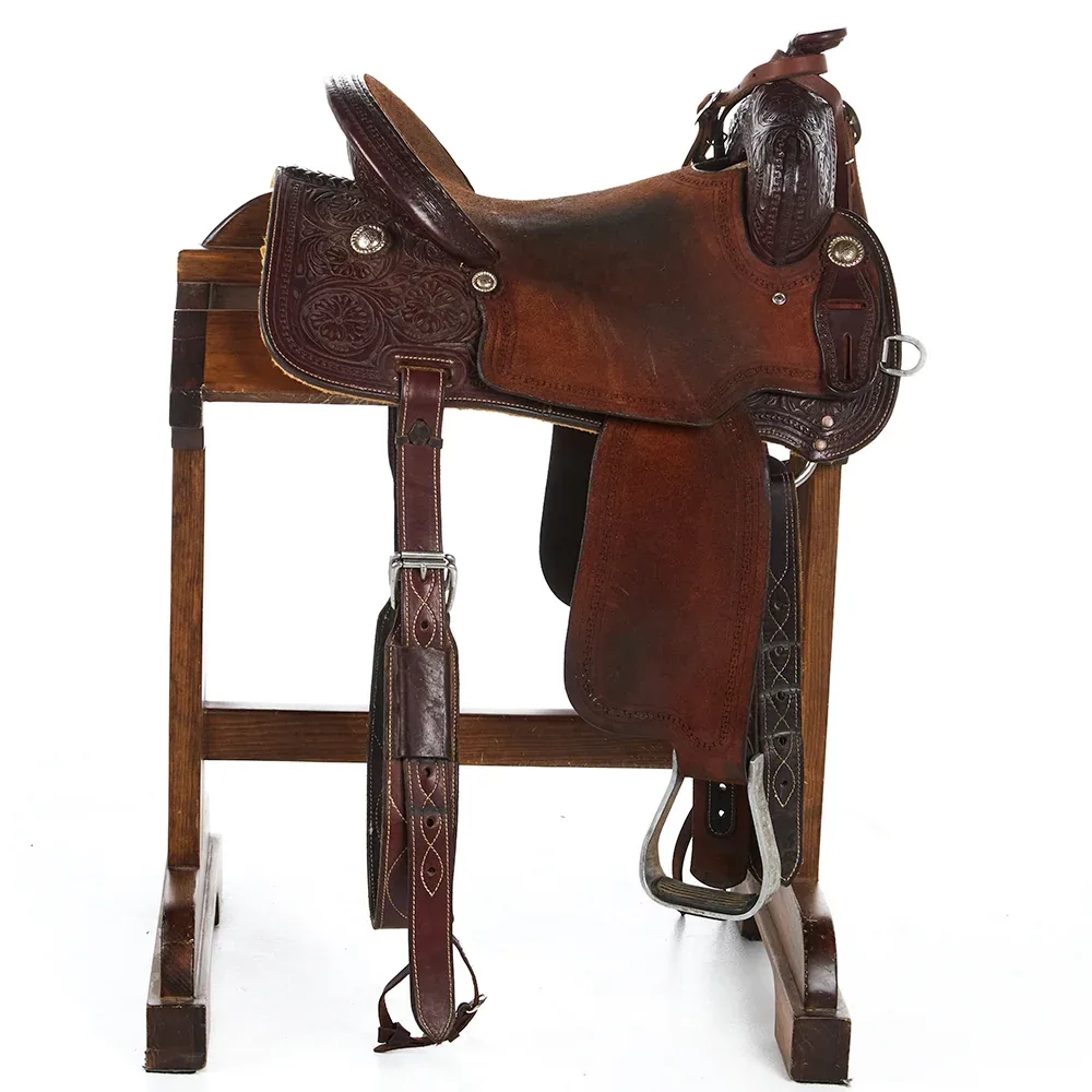 Corriente Used 15.5in Half Breed Floral Barrel Saddle - Image 2