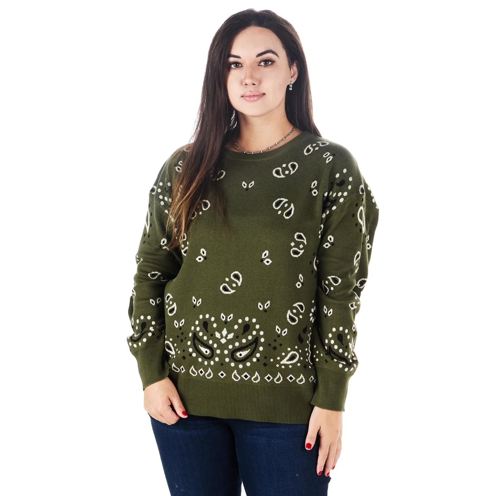 Cotton And Rye Outfitters Olive Bandana Sweater - Image 2