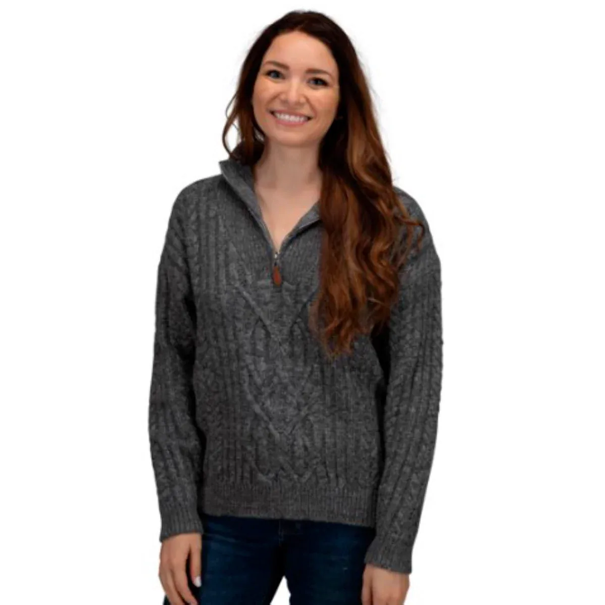 Cotton And Rye Outfitters Womens Grey Cable Knit Half Zip Sweater - Image 2