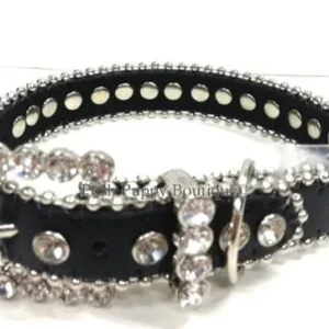 Couture Clear Crystal and Leather Dog Collar in Black