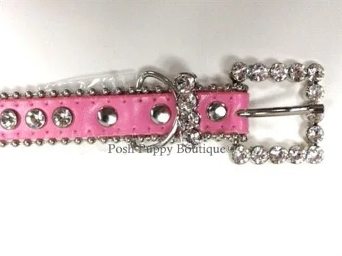 Couture Clear Crystal and Leather Dog Collar in Pink - Image 2