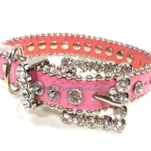 Couture Clear Crystal and Leather Dog Collar in Pink