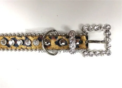 Couture Clear Crystal and Leather Dog Collar in Tan Leopard - Image 2