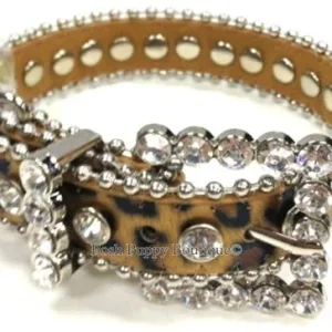 Couture Clear Crystal and Leather Dog Collar in Tan Leopard