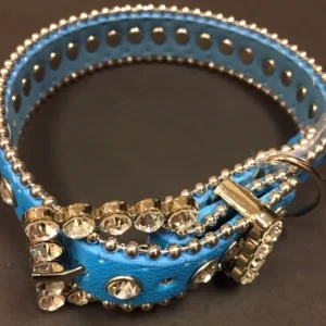 Couture Crystal and Leather Dog Collar in Blue