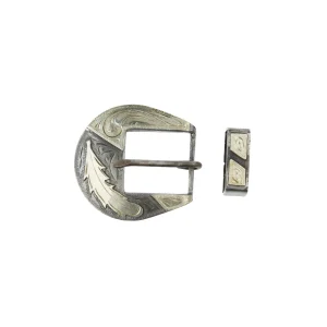 Cowperson Tack Silver Feather Blue Iron 1in Buckle and Keeper
