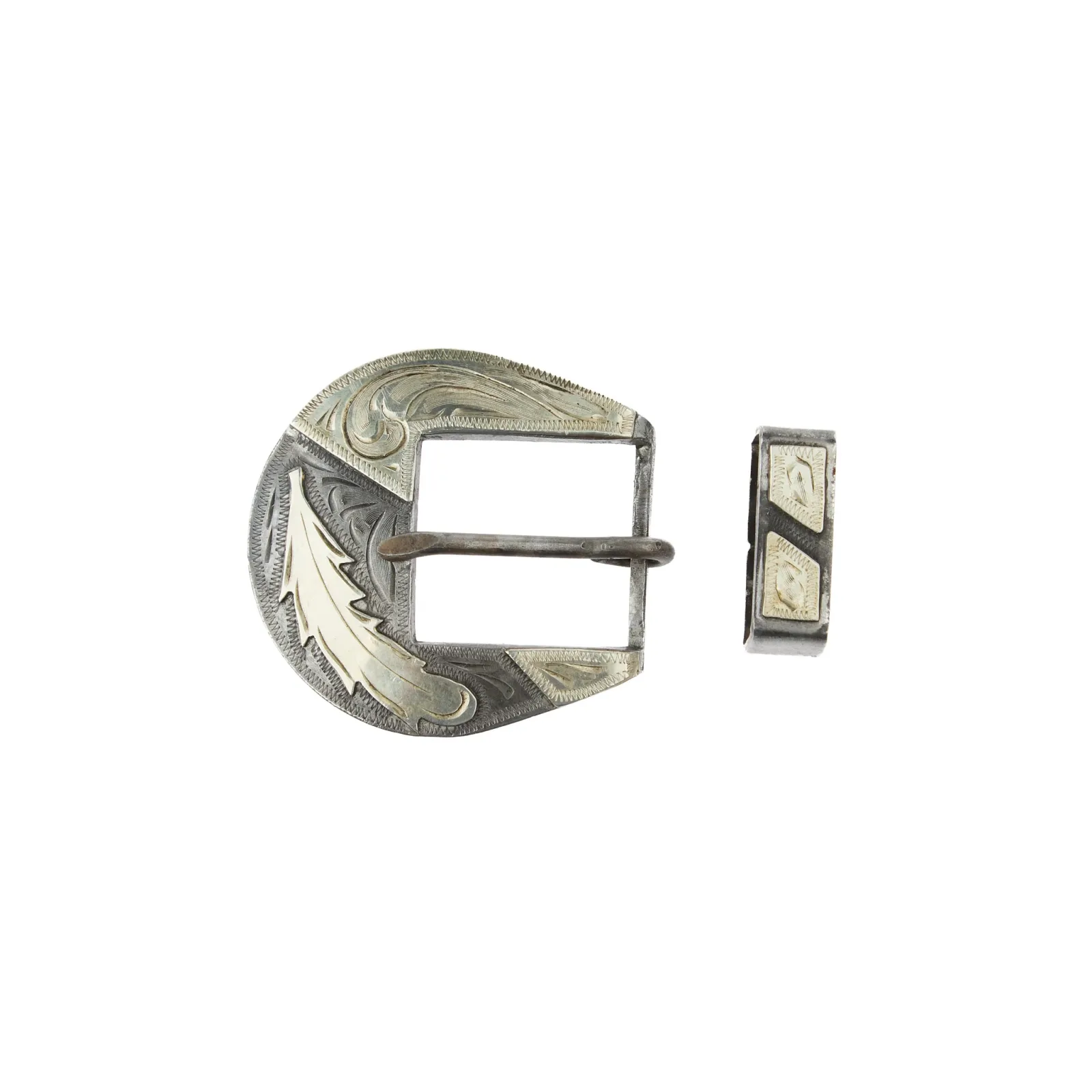 Cowperson Tack Silver Feather Blue Iron 1in Buckle and Keeper