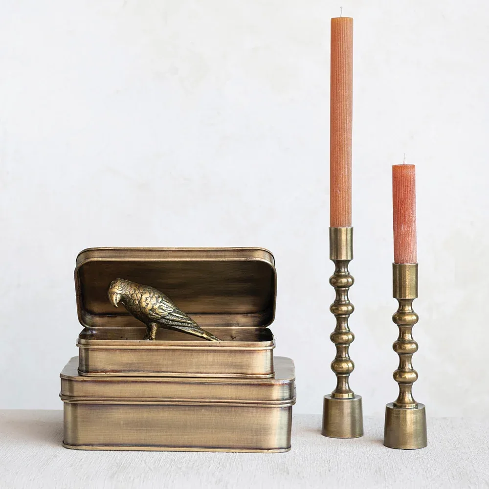 Creative Co-Op Antique Brass Finish 2 Piece Metal Box Set - Image 2