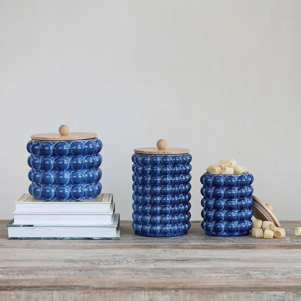Creative Co-Op Blue Hobnail Canister with Lid - Image 2