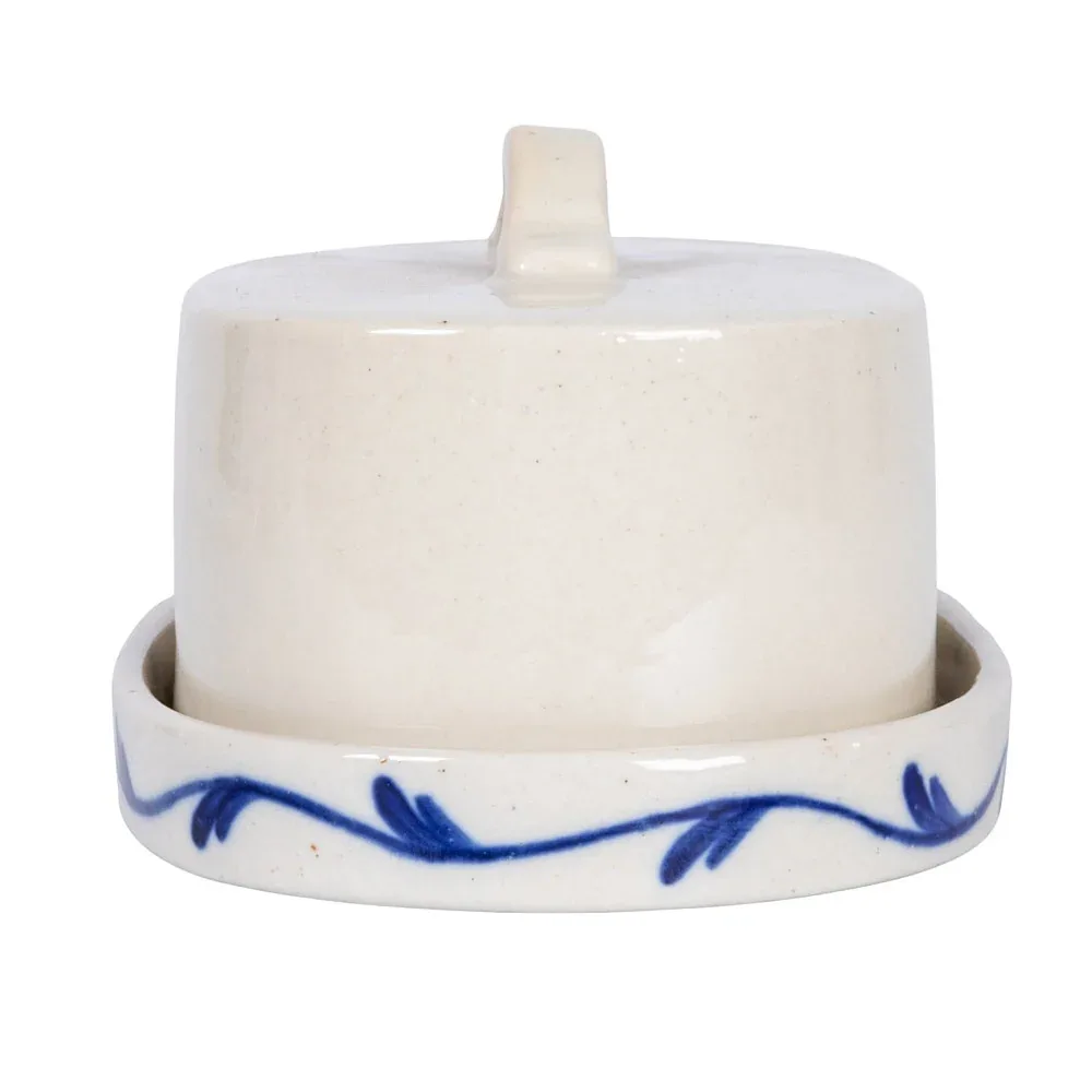 Creative Co-Op Blue/White Painted Stoneware Butter Dish - Image 2