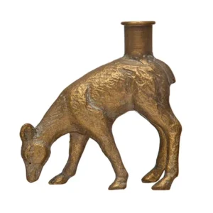 Creative Co-Op Cast Iron Gold Bowing Deer Taper Candle Holder